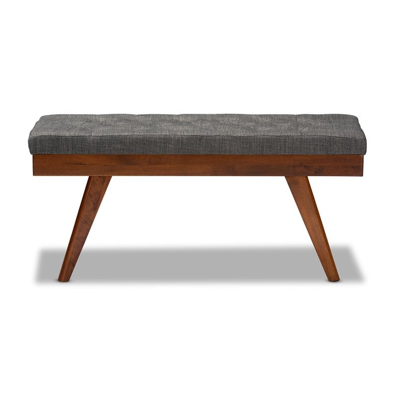 Baxton Studio Alona Mid-Century Upholstered Wood Bench in Gray