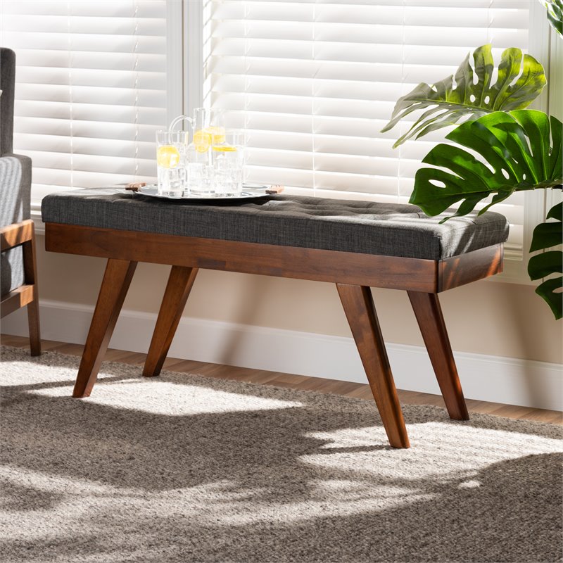 Baxton Studio Alona Mid-Century Upholstered Wood Bench in Gray