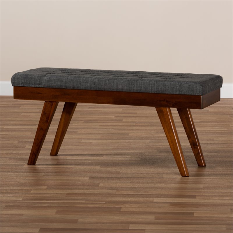 Baxton Studio Alona Mid-Century Upholstered Wood Bench in Gray