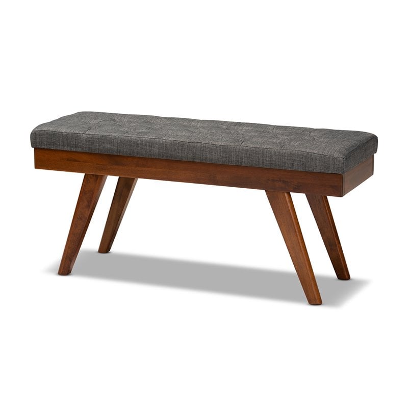 Baxton Studio Alona Mid-Century Upholstered Wood Bench in Gray