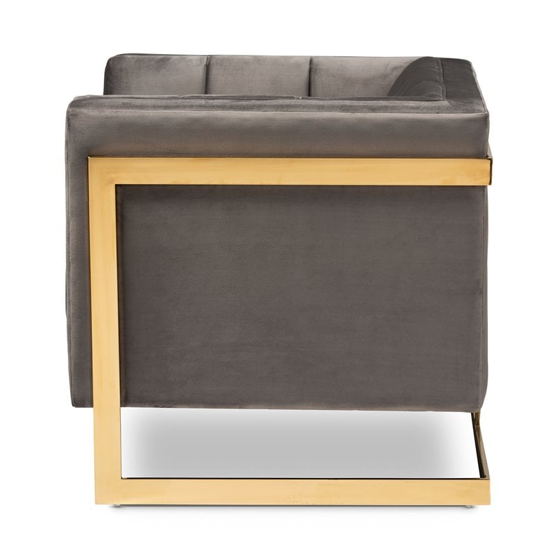 baxton studio ambra velvet fabric with gold finish accent chair in gray