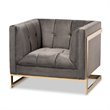 Baxton Studio Ambra Velvet Fabric with Gold Finish Accent Chair in Gray