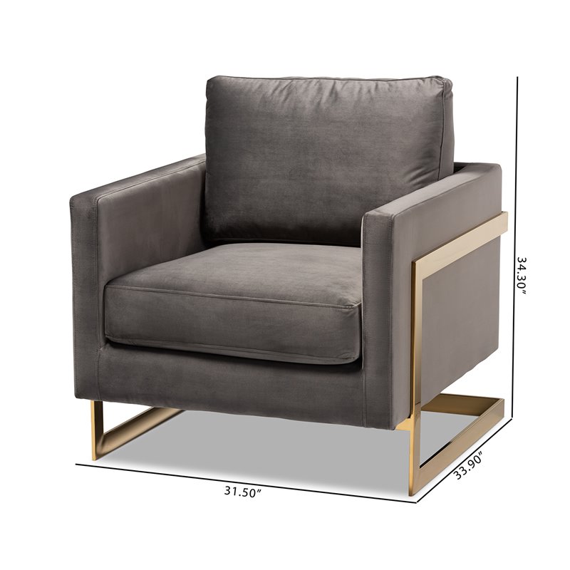 Baxton Studio Matteo Velvet Fabric with Gold Finish Accent Chair in Gray