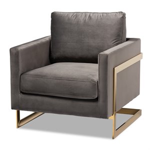 baxton studio matteo velvet fabric with gold finish accent chair in gray