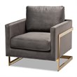 Baxton Studio Matteo Velvet Fabric with Gold Finish Accent Chair in Gray