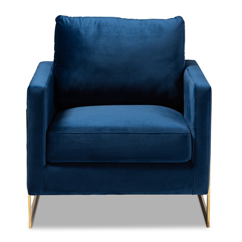 Baxton Studio Matteo Velvet Fabric with Gold Finish Accent Chair in Royal Blue