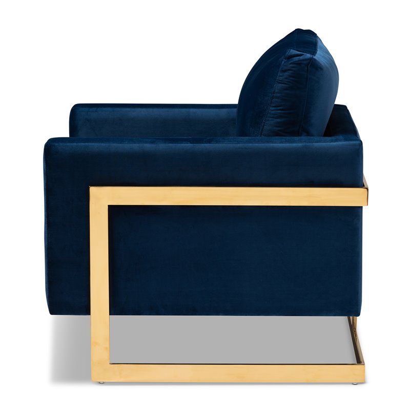 Baxton Studio Matteo Velvet Fabric with Gold Finish Accent Chair in Royal Blue