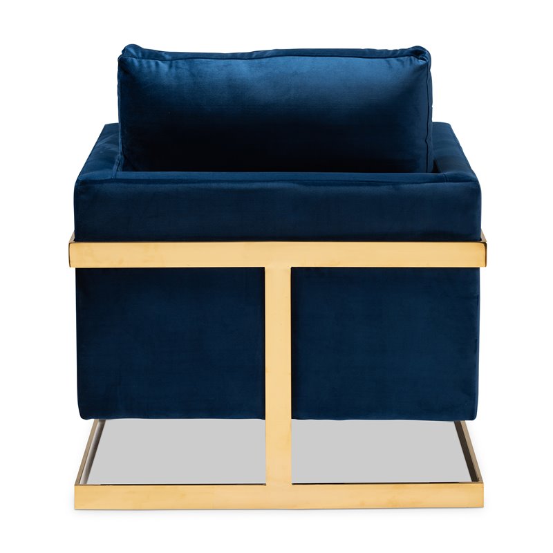 Baxton Studio Matteo Velvet Fabric with Gold Finish Accent Chair in Royal Blue