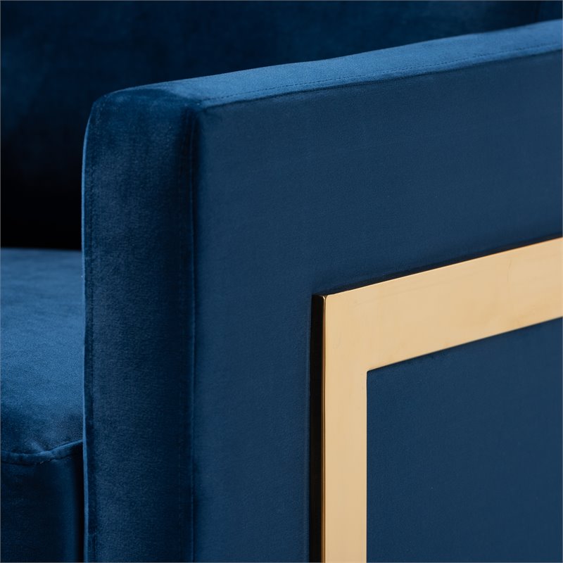 Baxton Studio Matteo Velvet Fabric with Gold Finish Accent Chair in Royal Blue
