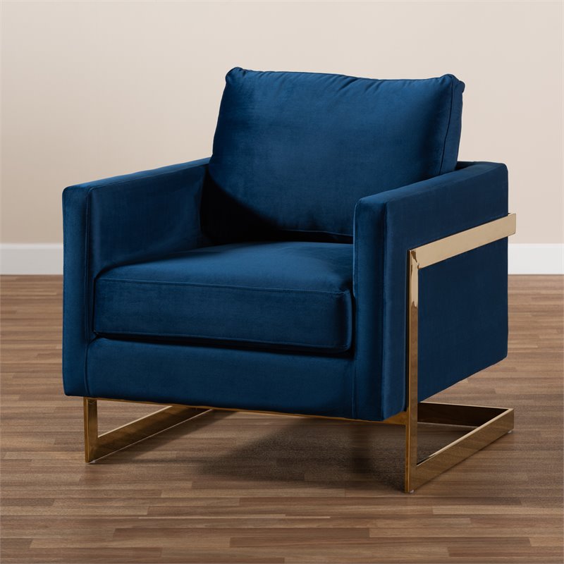 Baxton Studio Matteo Velvet Fabric with Gold Finish Accent Chair in Royal Blue