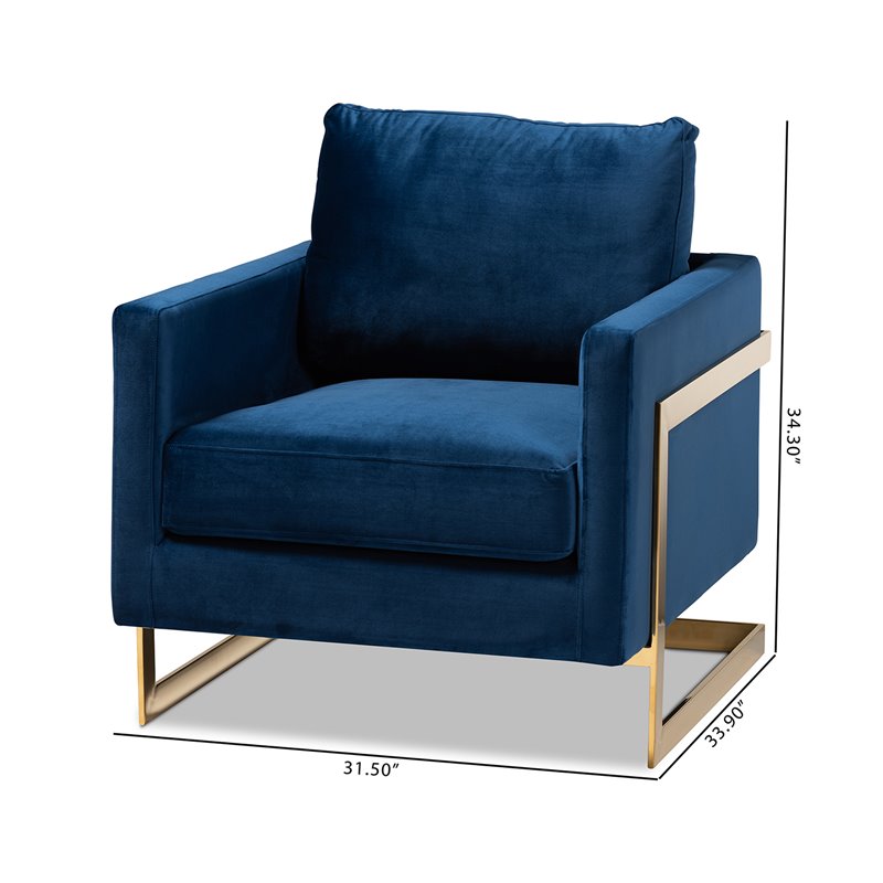 Baxton Studio Matteo Velvet Fabric with Gold Finish Accent Chair in Royal Blue