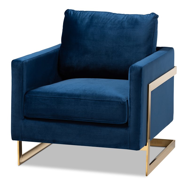 Baxton Studio Matteo Velvet Fabric with Gold Finish Accent Chair in Royal Blue