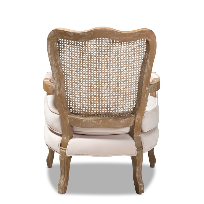 Baxton Studio Vallea Velvet Fabric and Oak Wood Accent Chair in Light Beige