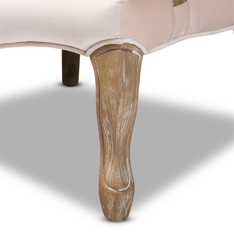 Baxton Studio Vallea Velvet Fabric and Oak Wood Accent Chair in Light Beige