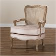Baxton Studio Vallea Velvet Fabric and Oak Wood Accent Chair in Light Beige