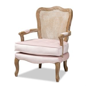 Baxton Studio Vallea Velvet Fabric and Oak Wood Accent Chair in Light Pink