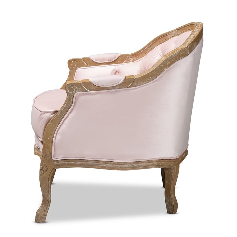 Baxton Studio Genevieve Light Pink Velvet White-Washed Oak Armchair
