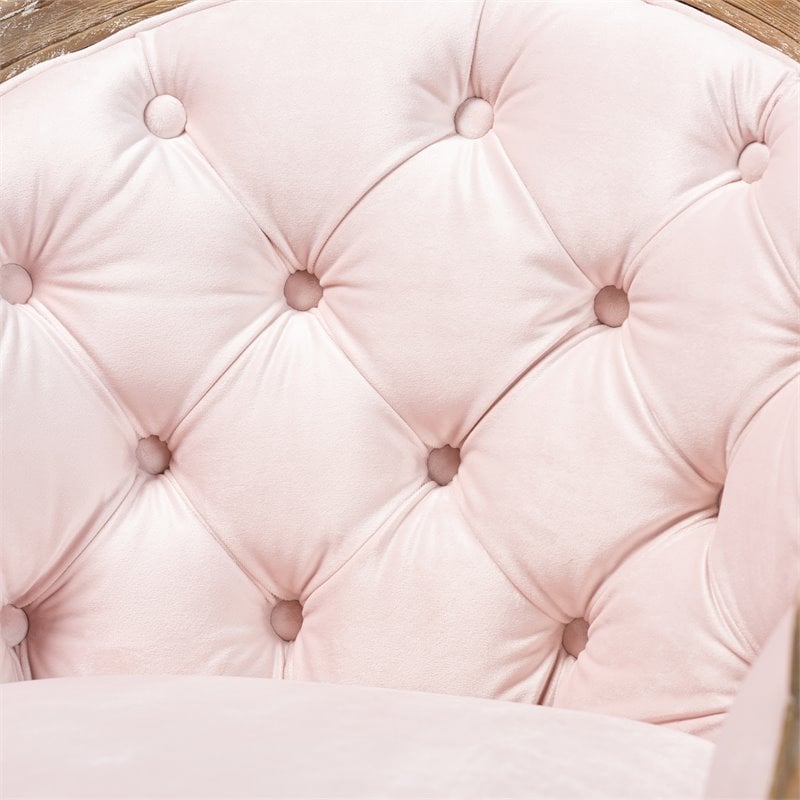 Baxton Studio Genevieve Light Pink Velvet White-Washed Oak Armchair