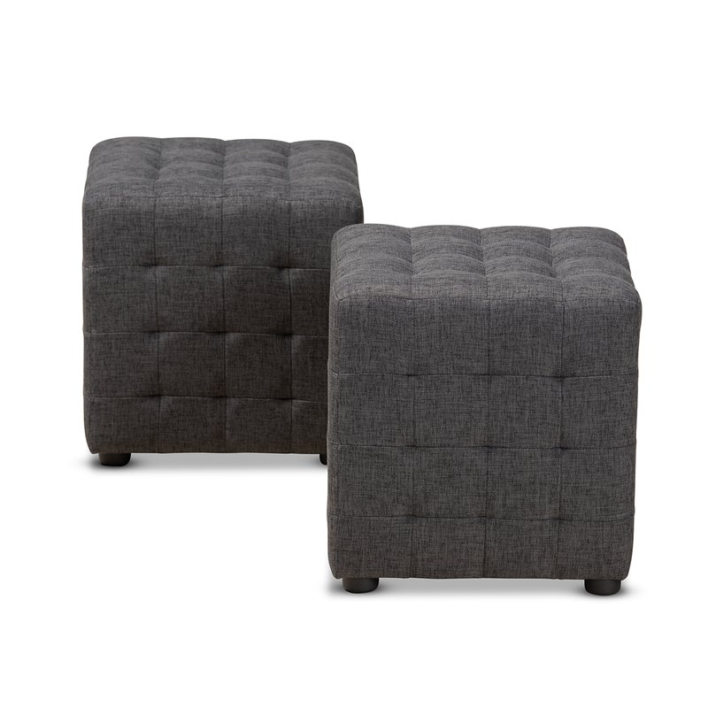 Baxton Studio Elladio Upholstered Wood Cube Ottoman in Dark Gray - Set of 2