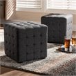 Baxton Studio Elladio Upholstered Wood Cube Ottoman in Dark Gray - Set of 2