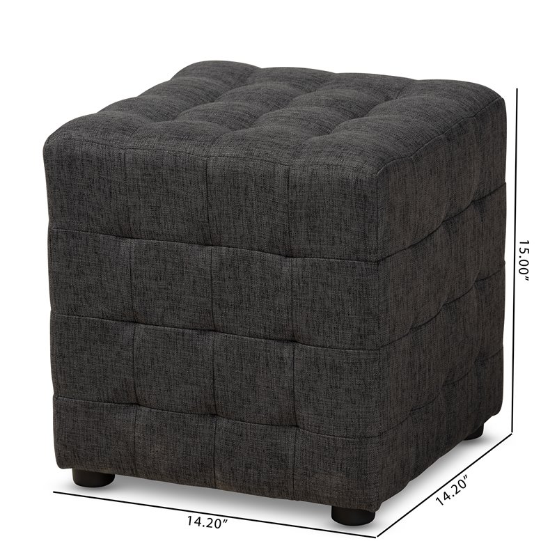 Baxton Studio Elladio Upholstered Wood Cube Ottoman in Dark Gray - Set of 2