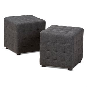 Baxton Studio Elladio Upholstered Wood Cube Ottoman in Dark Gray - Set of 2