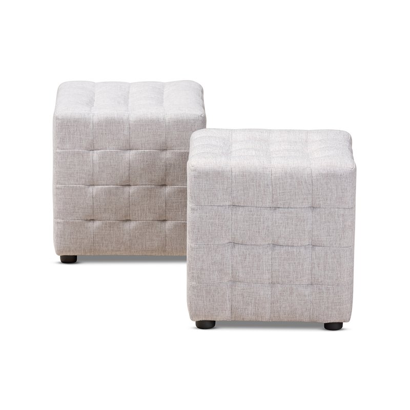 Baxton Studio Elladio Upholstered Wood Cube Ottoman in Gray Beige - Set of 2