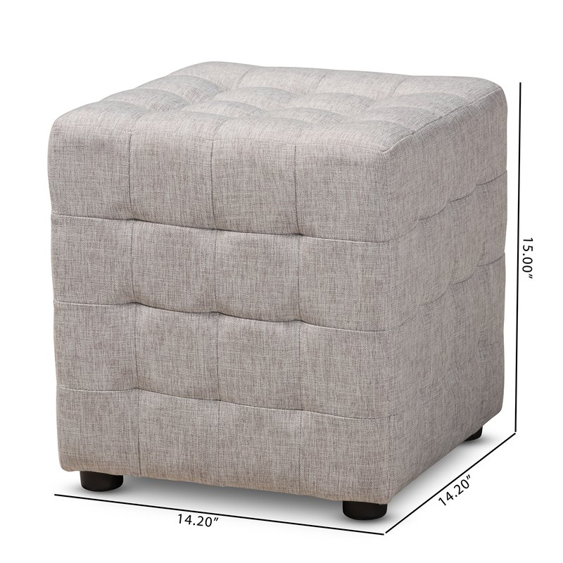 Baxton Studio Elladio Upholstered Wood Cube Ottoman in Gray Beige - Set of 2