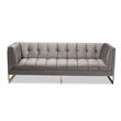 Baxton Studio Ambra Modern Velvet and Gold Finish Sofa in Gray
