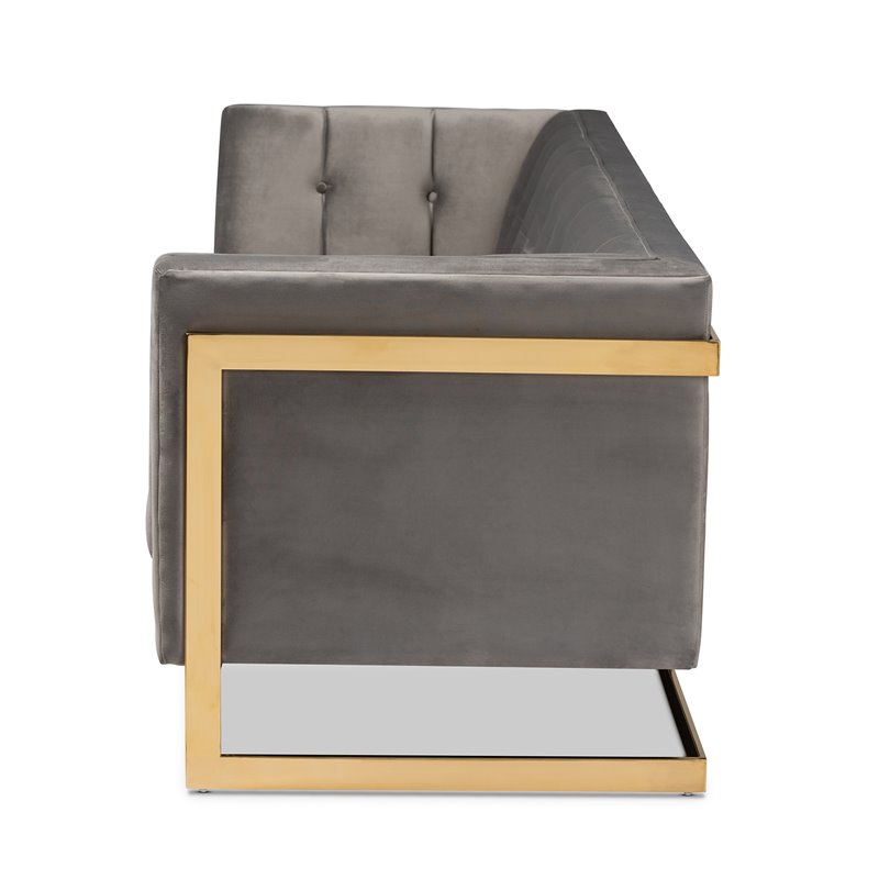 Baxton Studio Ambra Modern Velvet and Gold Finish Sofa in Gray