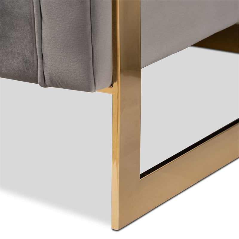 Baxton Studio Ambra Modern Velvet and Gold Finish Sofa in Gray