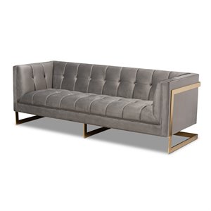 baxton studio ambra modern velvet and gold finish sofa in gray