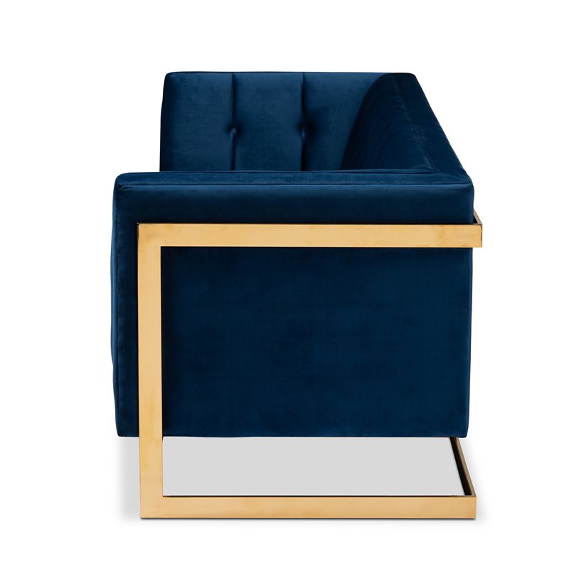 Baxton Studio Ambra Modern Velvet and Gold Finish Sofa in Royal Blue