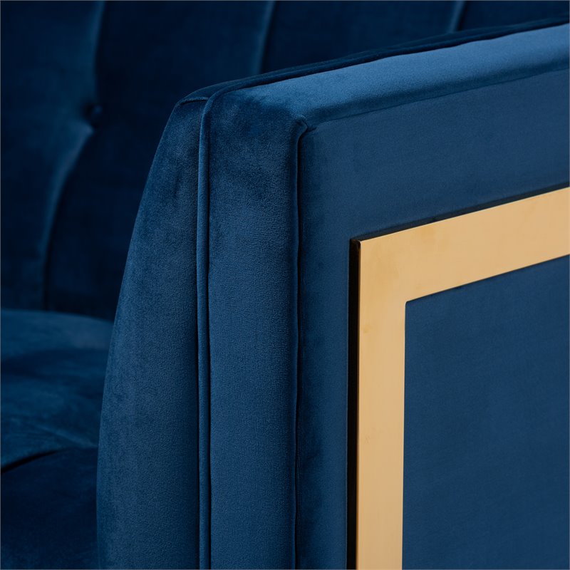 Baxton Studio Ambra Modern Velvet and Gold Finish Sofa in Royal