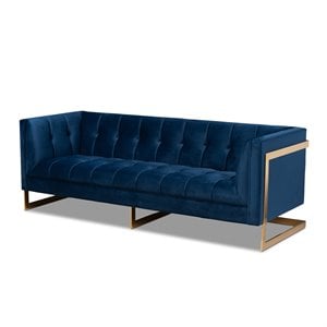 Baxton Studio Ambra Modern Velvet and Gold Finish Sofa in Royal Blue