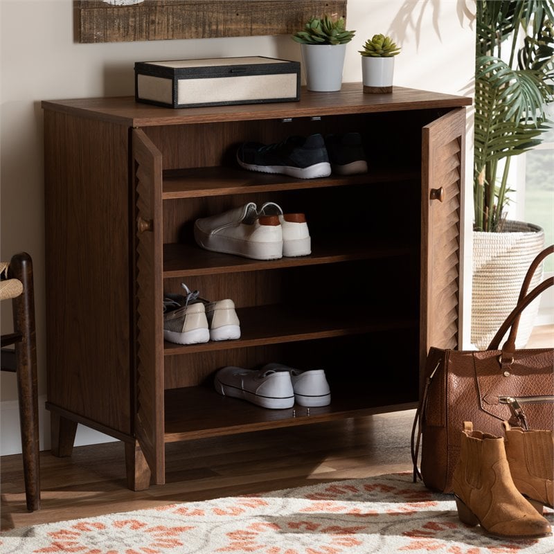 Baxton Studio Coolidge Contemporary Wood 4-Shelf Shoe Cabinet in Walnut Brown