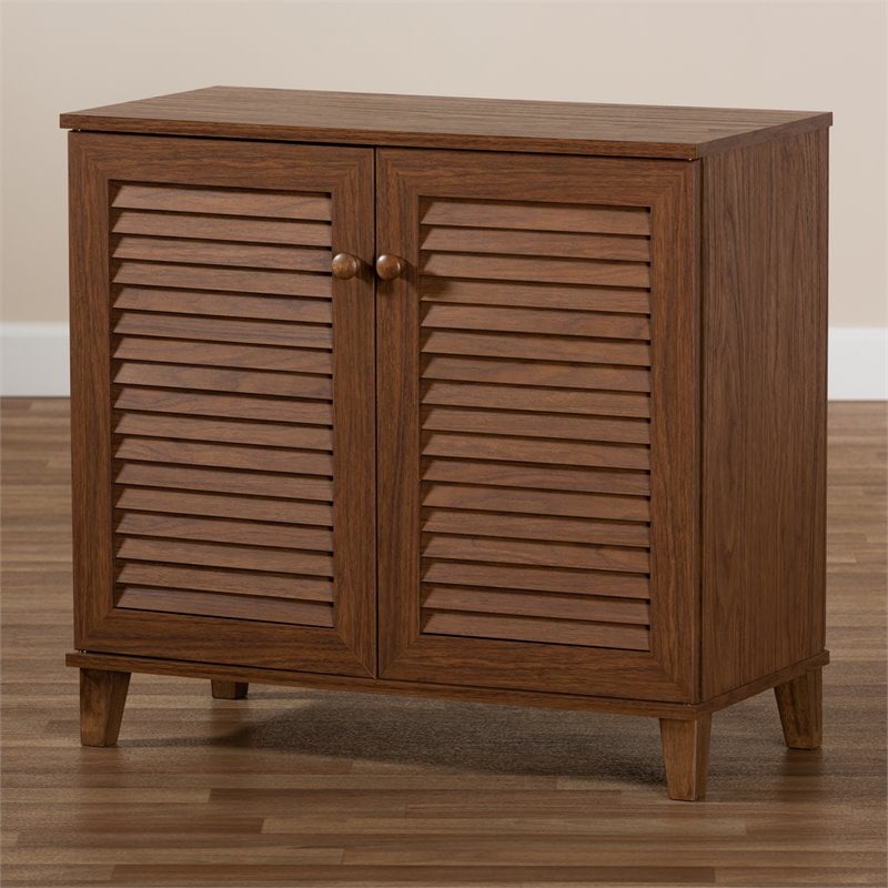 Baxton Studio Coolidge Contemporary Wood 4-Shelf Shoe Cabinet in Walnut Brown