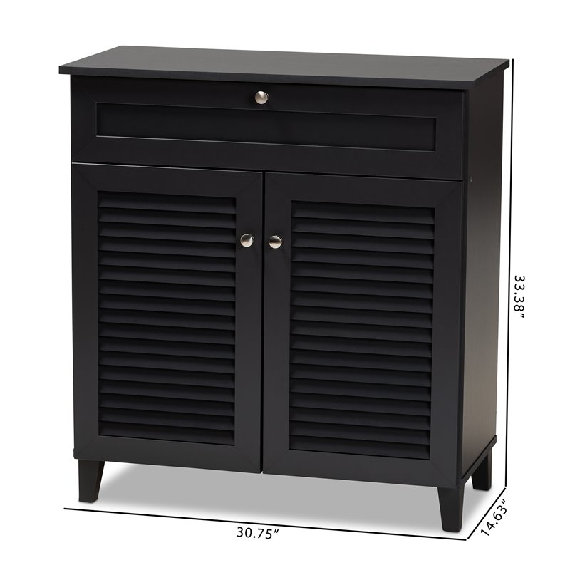 Baxton Studio Coolidge Wood 4-Shelf and Drawer Shoe Cabinet in Dark Gray