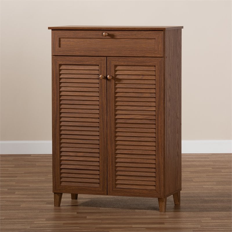 Baxton Studio Coolidge Wood 5-Shelf and Drawer Shoe Cabinet in Walnut Brown