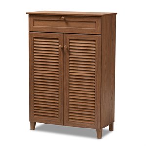 baxton studio coolidge wood 5-shelf and drawer shoe cabinet in walnut brown