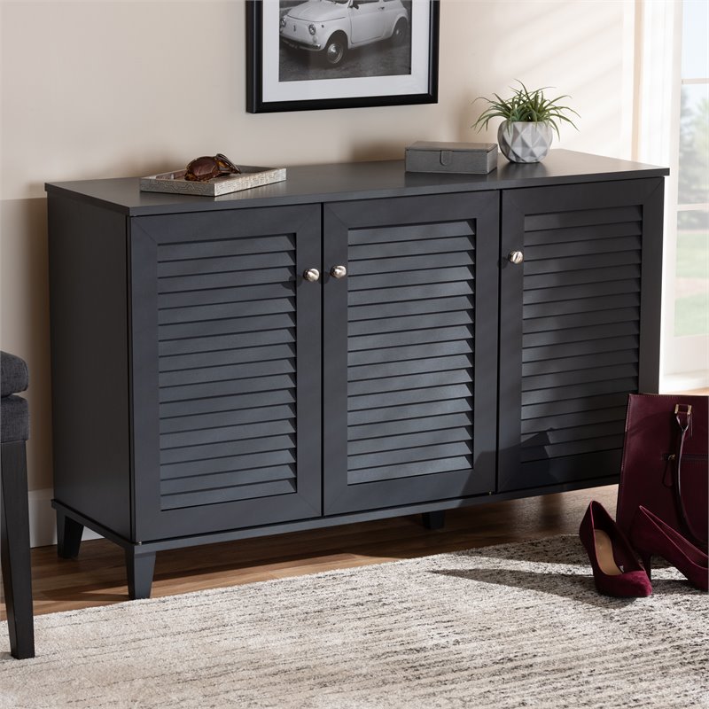 Baxton Studio Coolidge Contemporary Wood 8-Shelf Shoe Cabinet in Dark Gray