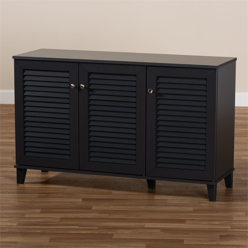 Baxton Studio Coolidge Contemporary Wood 8-Shelf Shoe Cabinet in Dark Gray