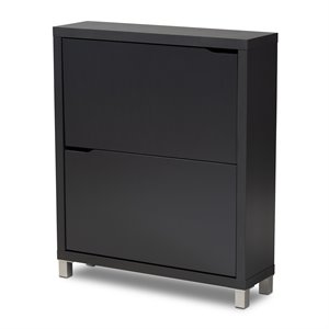 baxton studio simms contemporary wood 2 pull-out shelf shoe cabinet in dark gray