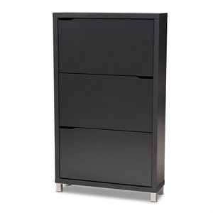 baxton studio simms contemporary wood 3 pull-out shelf shoe cabinet in dark gray
