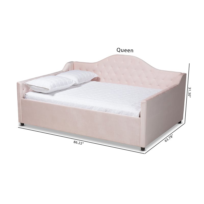 Baxton Studio Perry Contemporary Velvet Upholstered Queen Daybed in Pink