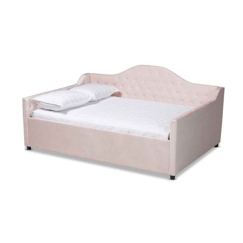 Baxton Studio Perry Contemporary Velvet Upholstered Queen Daybed in Pink