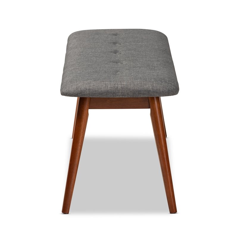 Baxton Studio Flora Upholstered Wood Bench in Dark Gray and Medium Oak