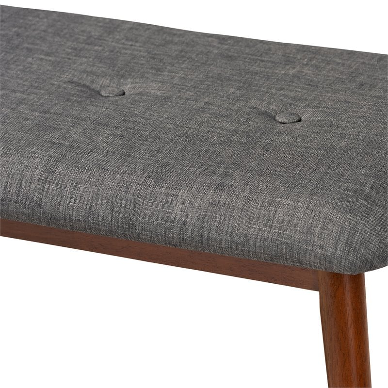 Baxton Studio Flora Upholstered Wood Bench in Dark Gray and Medium Oak
