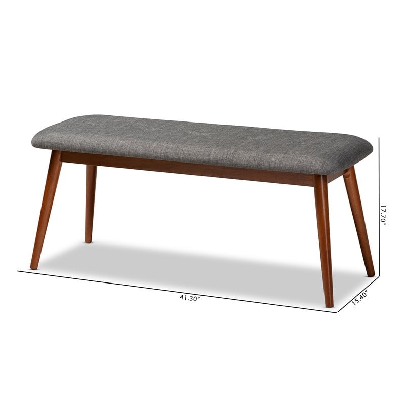 Baxton Studio Flora Upholstered Wood Bench in Dark Gray and Medium Oak