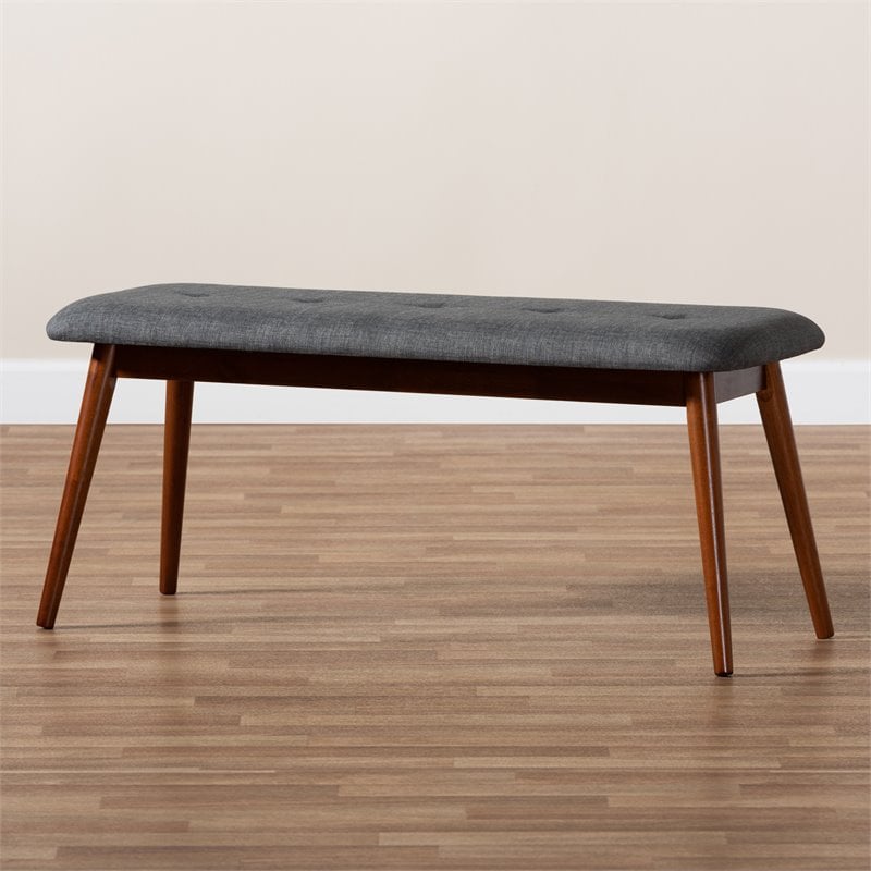 Baxton Studio Flora Upholstered Wood Bench in Dark Gray and Medium Oak